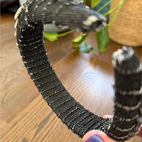 Black Jeweled Padded Headband with Clear and Gold Crystals - Picture 4 of 4